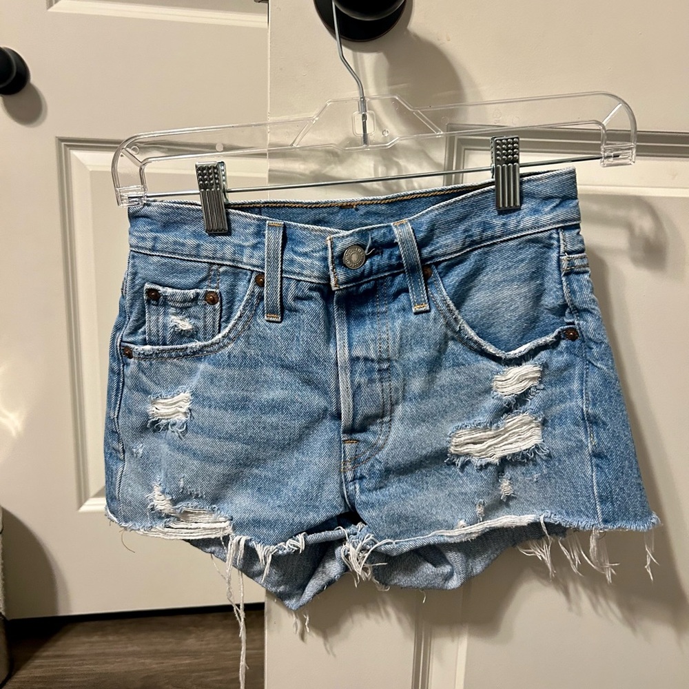 Levi's Blue Distressed Jean Shorts